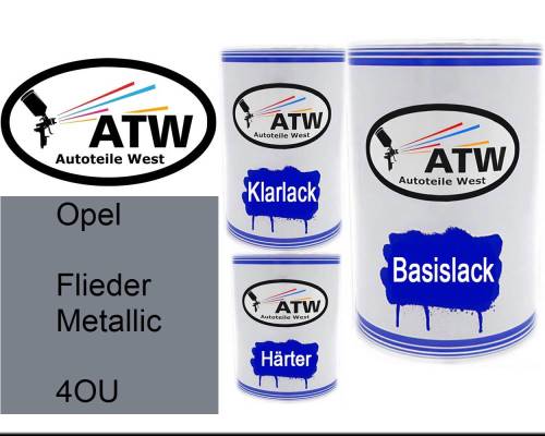 Opel, Flieder Metallic, 4OU: 500ml Lackdose + 500ml Klarlack + 250ml Härter - Set, von ATW Autoteile West.